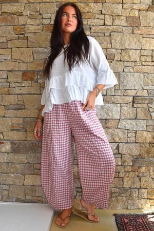 Nonni Gingham Relaxed Barrel Pant Indian Pink